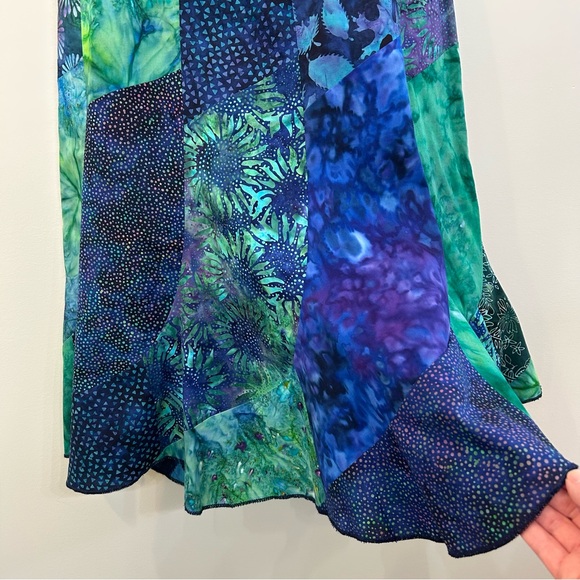 Handmade Asymmetrical Blue Green Fit Flare Fairycore Patchwork Midi Skirt Size M - Picture 3 of 12